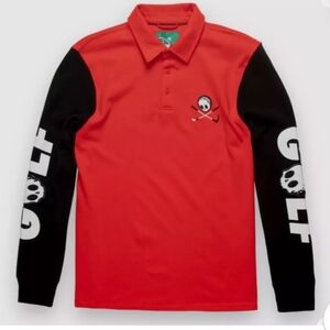 BAD MULLIGAN Golfskull Mens Rugby Shirt Red and Black.... Size M